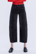 High Rise Crop Corduroy Barrel Jeans In Dark Gray
