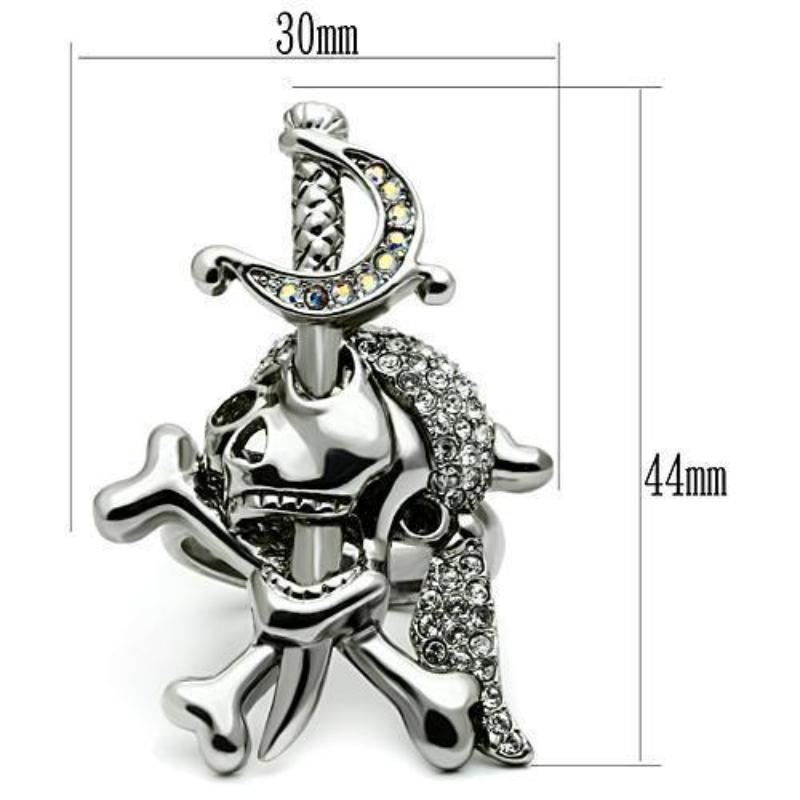 Ruthenium White Metal Ring with Top Grade Crystal in Clear