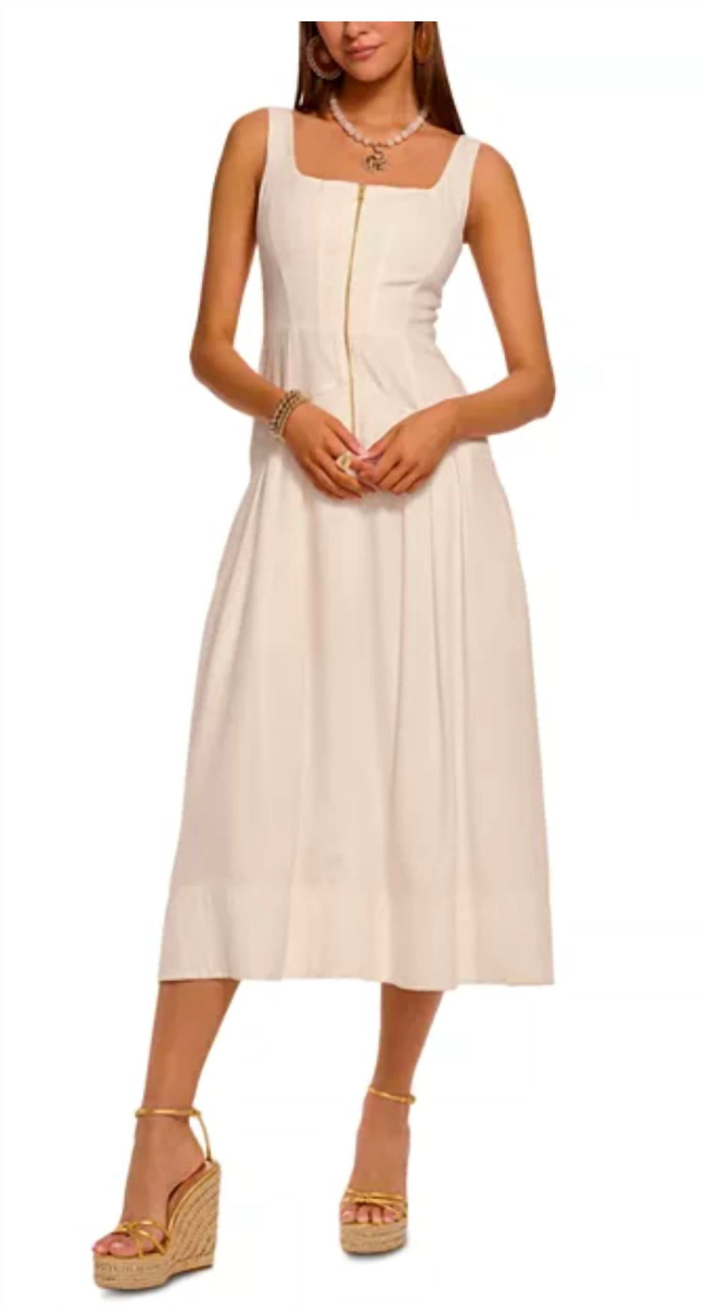 Moira Zip Front Midi Dress In Ivory