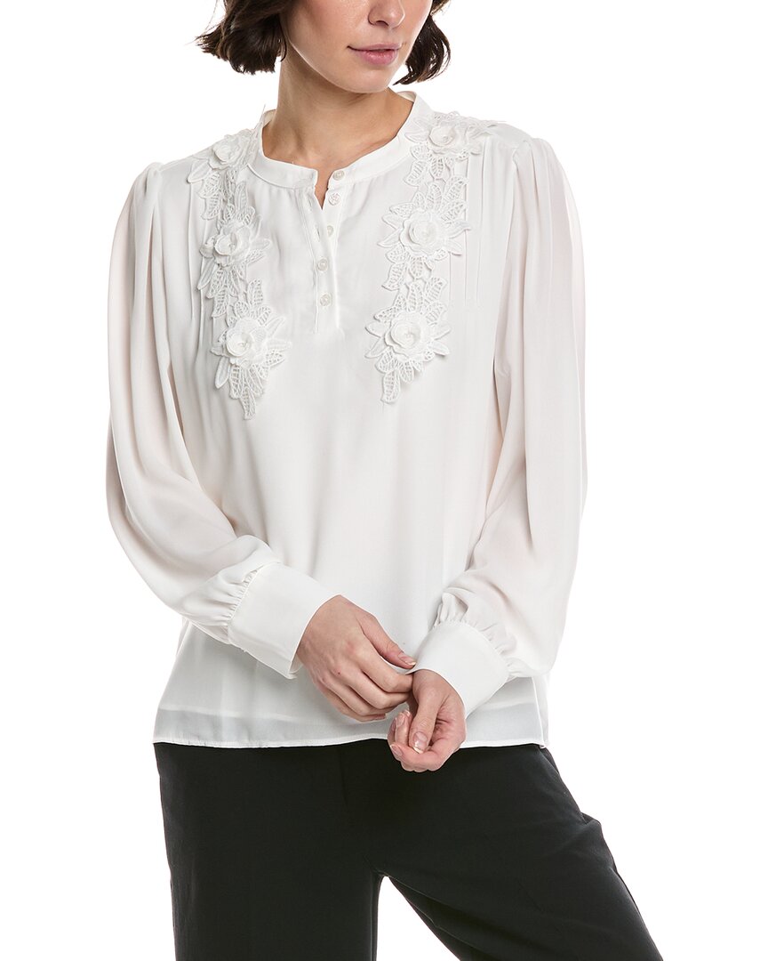 CeCe Half Placket Floral Lace Top