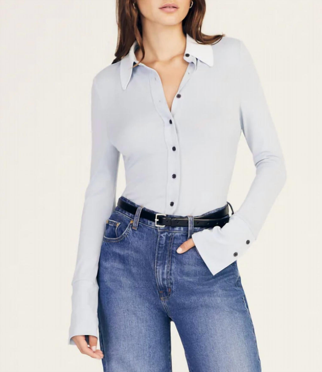 Ulla Button Down Knit Top In Blue