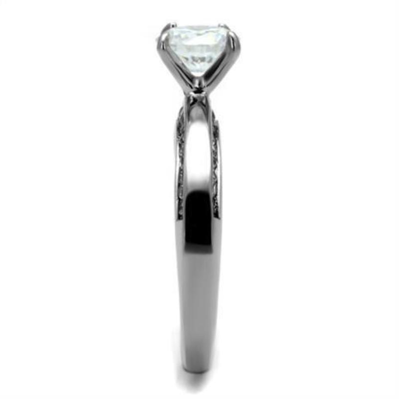 High polished (no plating) Stainless Steel Ring with AAA Grade CZ in Clear