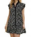 Glossy Embroidered Button Down Dress In Black