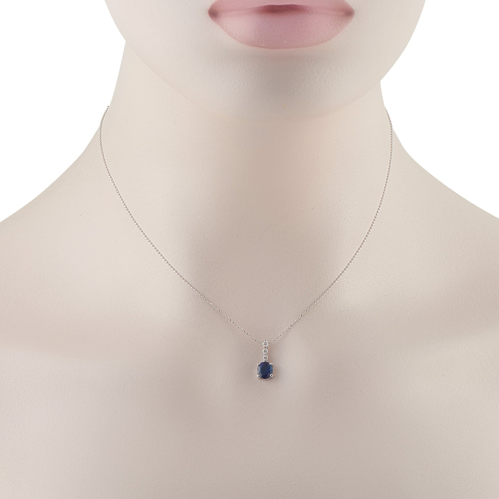LB Exclusive 18K White Gold 0.10ct Diamond and Sapphire Pendant Necklace MF09-041426