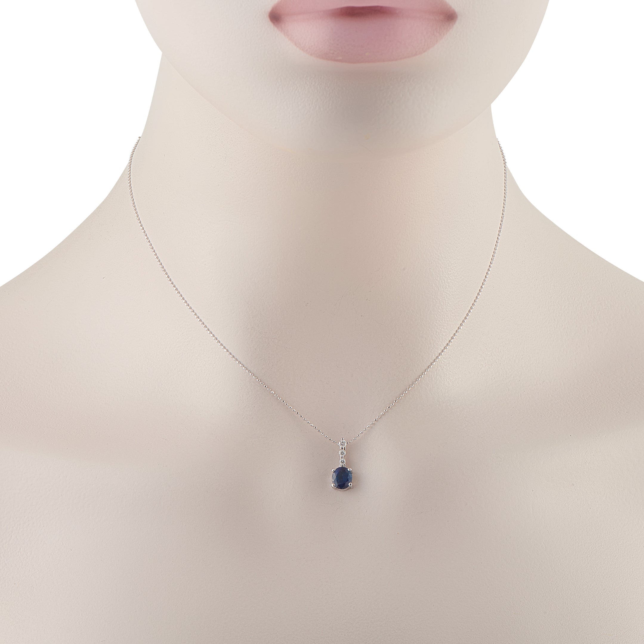 LB Exclusive 18K White Gold 0.10ct Diamond and Sapphire Pendant Necklace MF09-041426