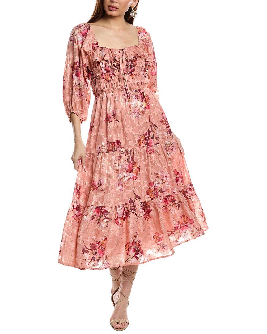 FATE Foiled Floral Print Midi Dress