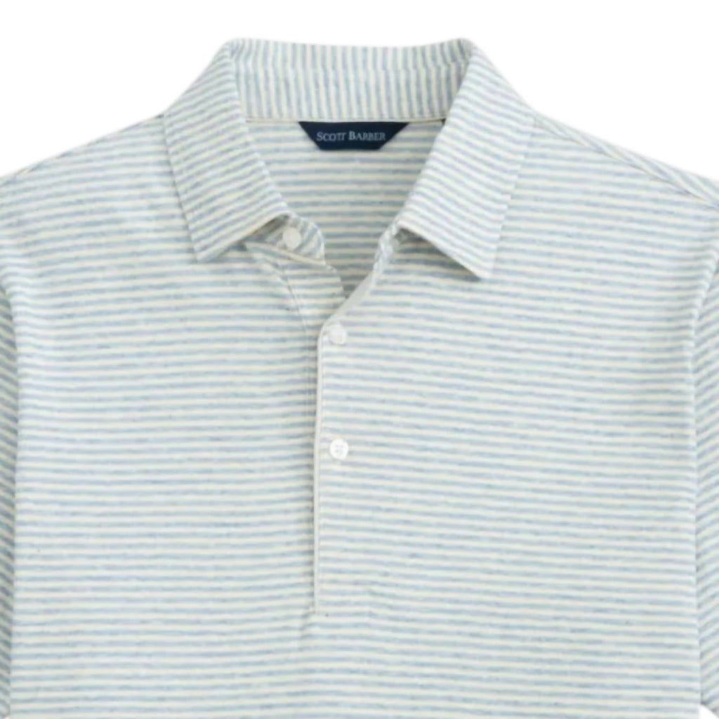 Men's Linen Blend Stripe Polo In Sky Heather