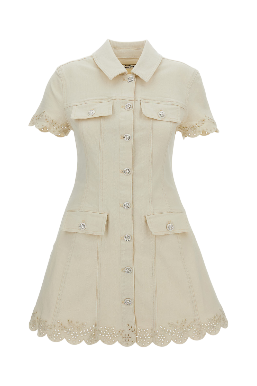 Cream Broderie Denim Mini Dress