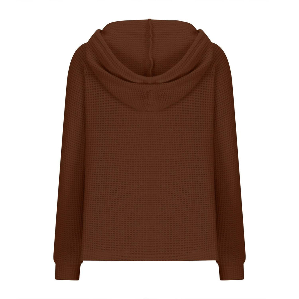 Waffle Button-Up Hoodie Pullover In Caramel