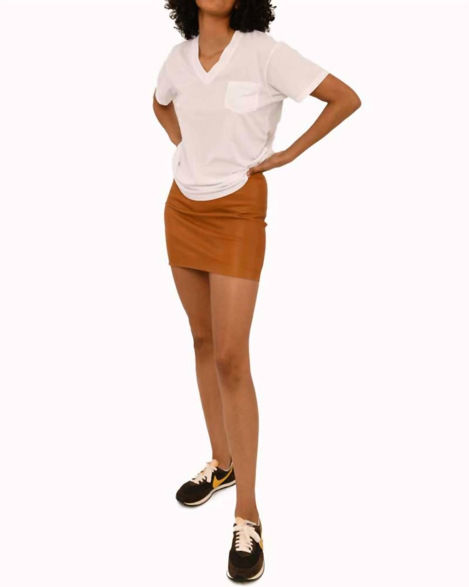 Leather Mini Skirt In Camel