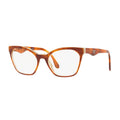 Prada Eyeglasses Cat Eye Full Rim, Top Light Havana/striped White Frame And Clear Demo Lens Lens Pr09Uvth7101