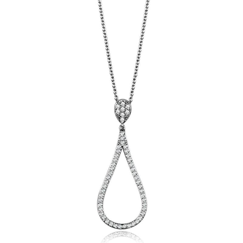 Rhodium Brass Chain Pendant with AAA Grade CZ in Clear