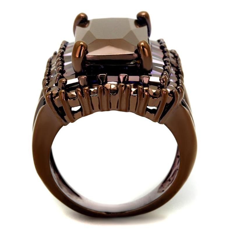 IP Coffee light Brass Ring with AAA Grade CZ in Light Coffee