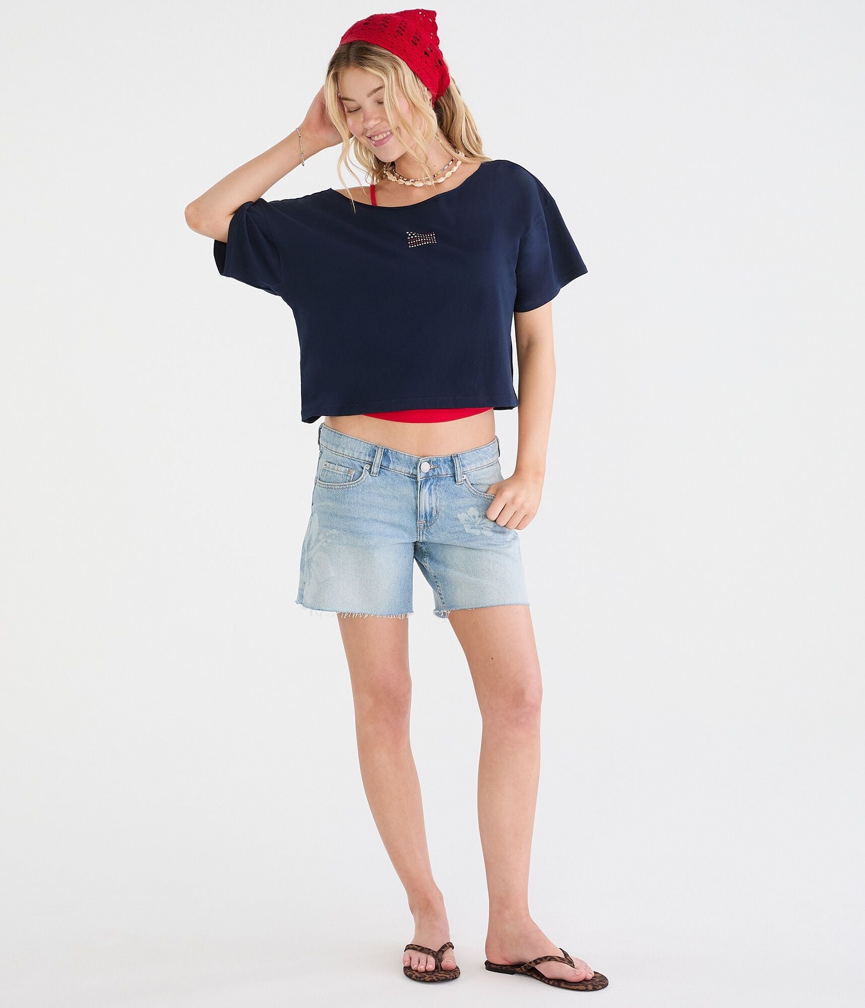 Aeropostale Seriously Soft American Flag Off-The-Shoulder Boyfriend Graphic Tee