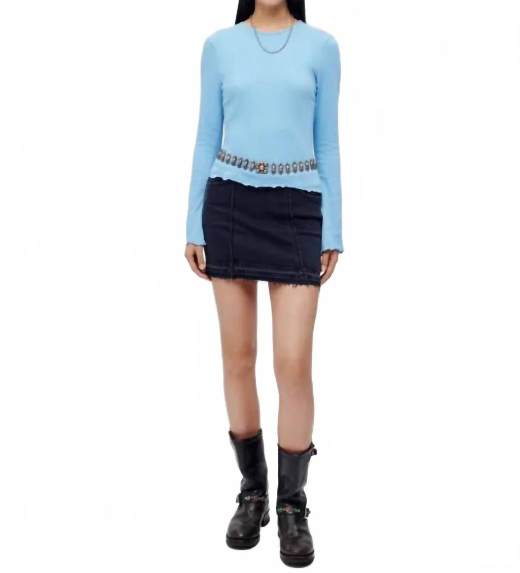 Crinkle Bell Long Sleeve Top In Carolina Blue