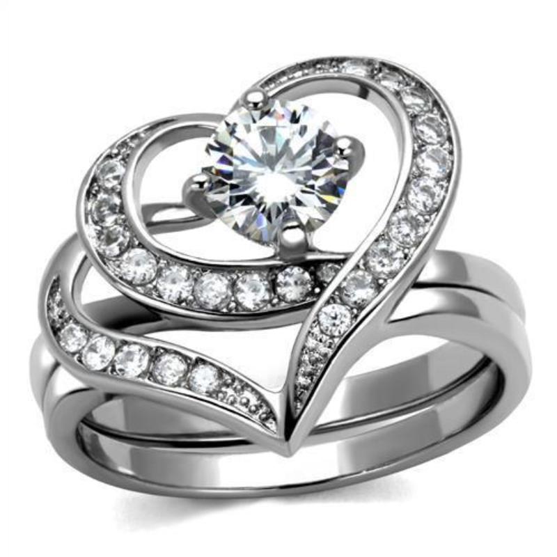 High polished (no plating) Stainless Steel Ring with AAA Grade CZ in Clear