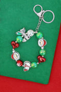 Holiday Santa Charm Keychain with Bead Accents