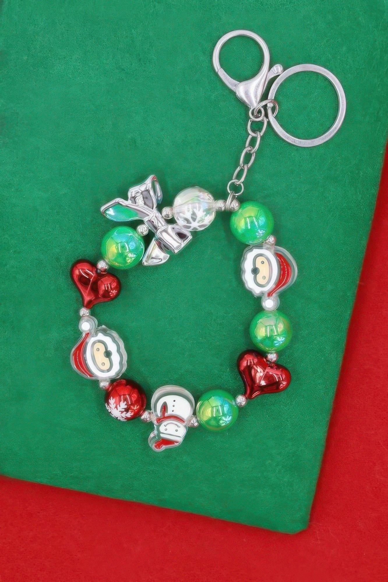 Holiday Santa Charm Keychain with Bead Accents