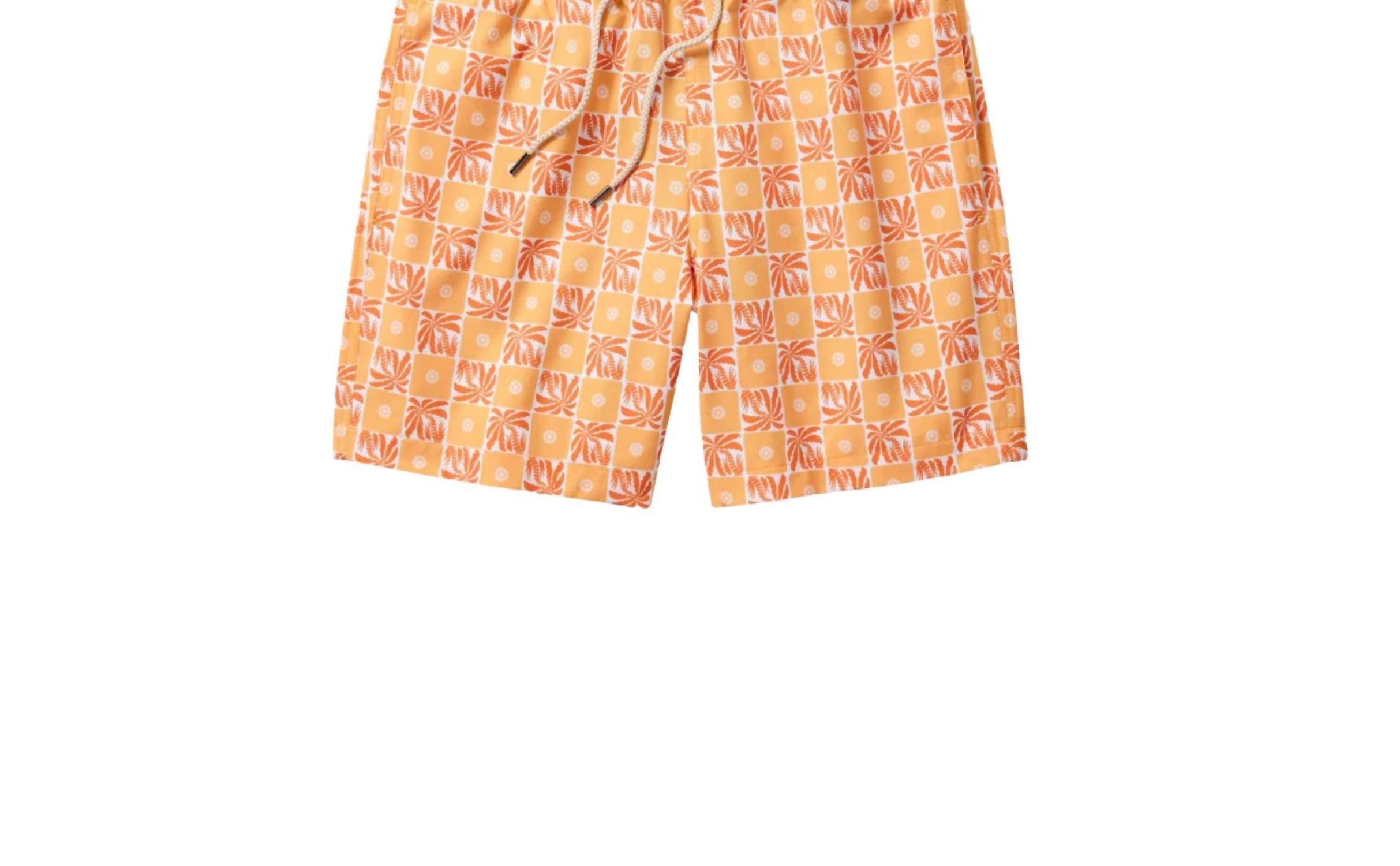 Bayberry Swim Trunks In Orange Checkered Palms