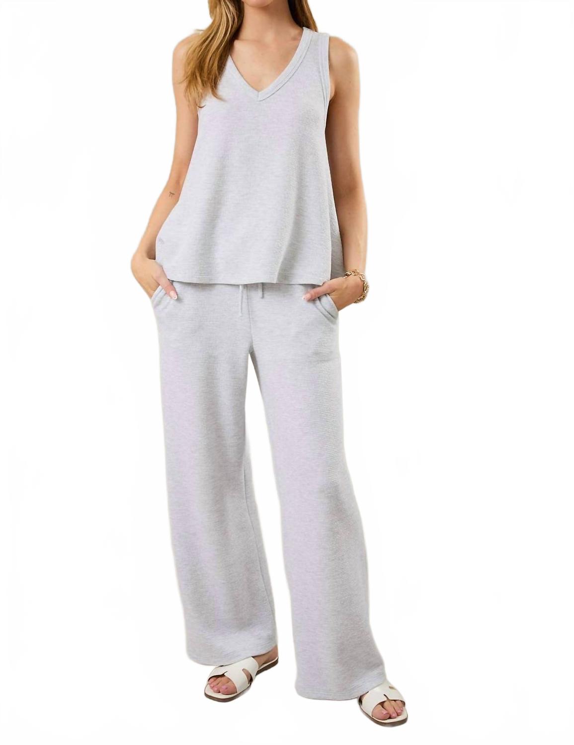 Mid Rise Drawstring Wide Leg Pants In Heather Grey