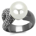 IP Light Black Stainless Steel Ring with Synthetic Pearl in White