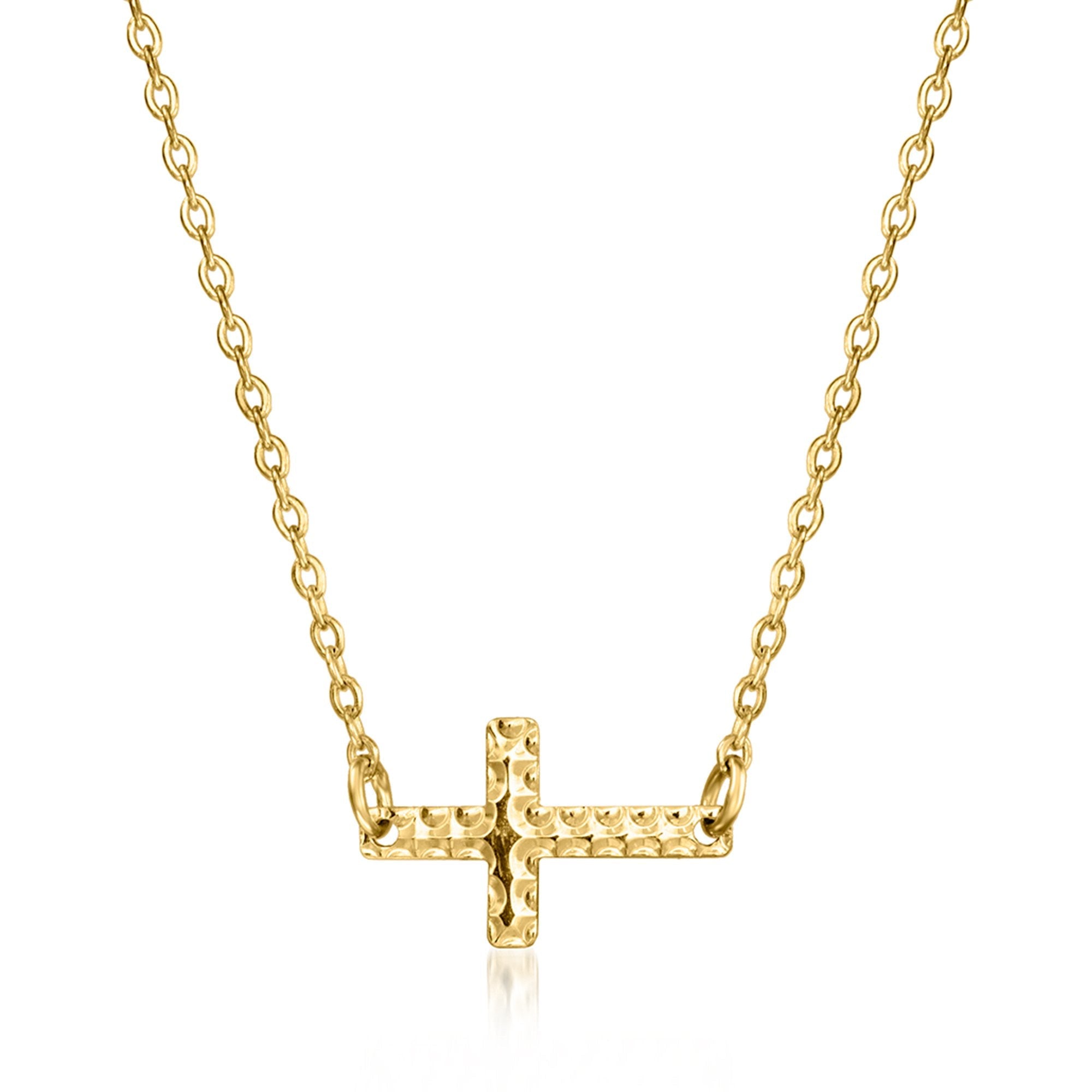 RS Pure by Ross-Simons Italian 10kt Yellow Gold Sideways Cross Necklace