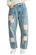 Mineral Washed Patchwork Jeans In Vintage Wash
