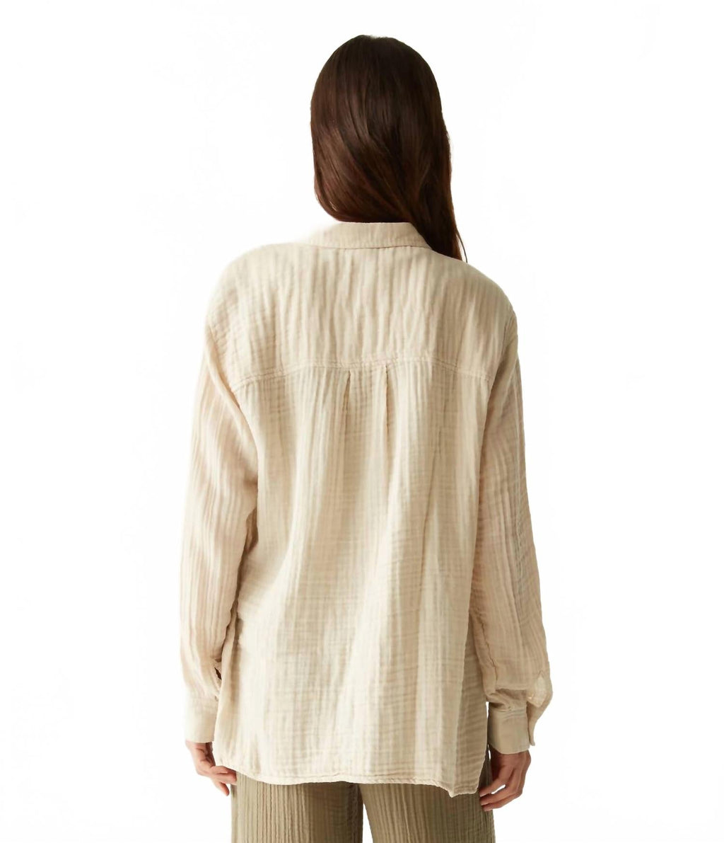 Leo Gauze Button Down Shirt In Beige