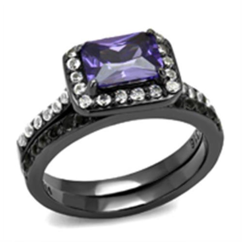 IP Light Black Stainless Steel Ring with AAA Grade CZ in Tanzanite