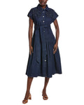 Gracia Chest Ruffle Work Denim Shirtdress