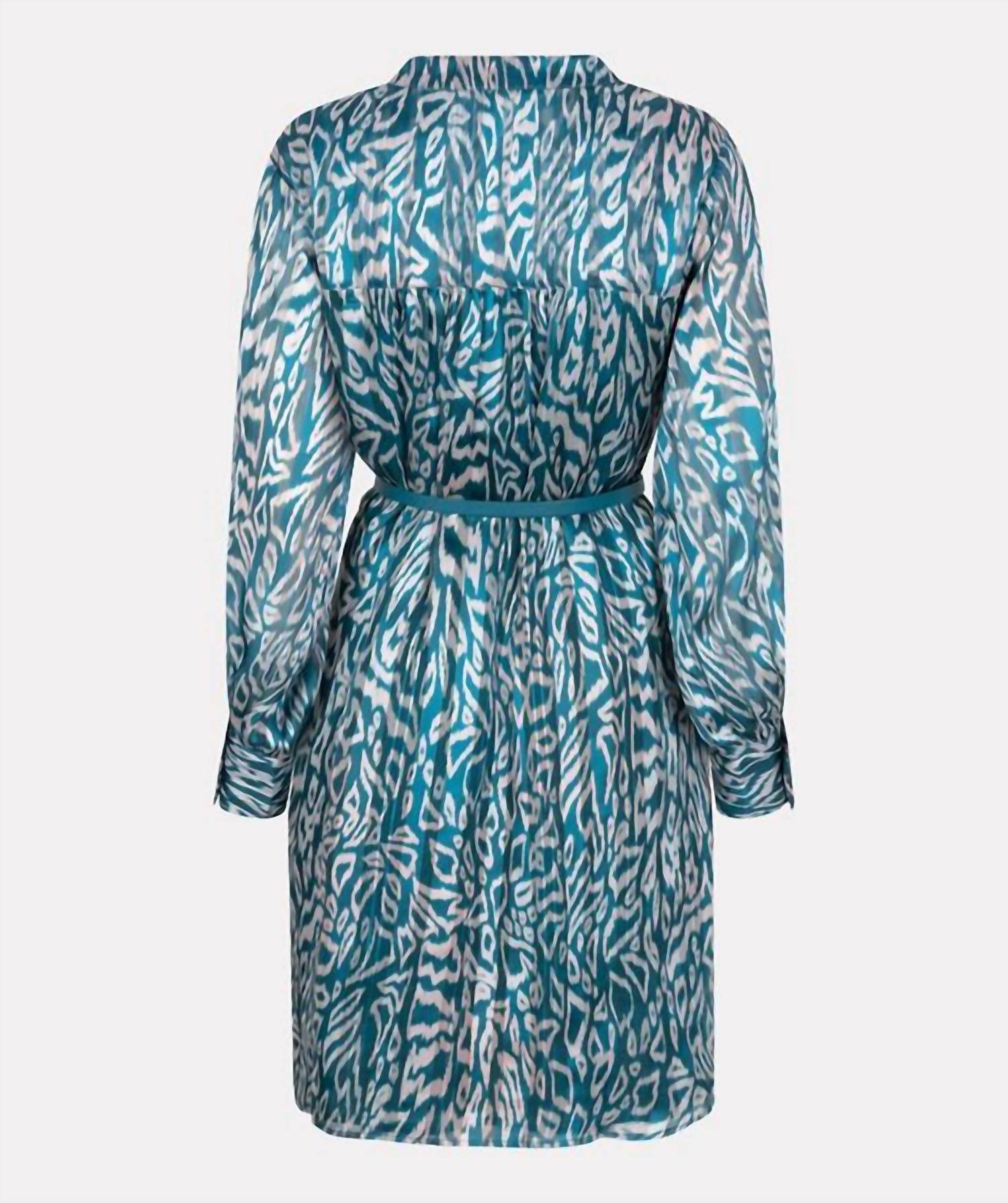 Long Sleeve Printed Dress In Teal