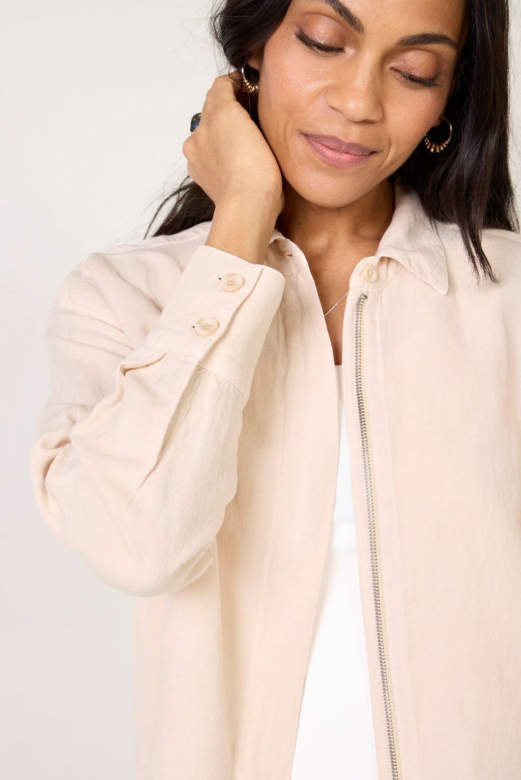 Women's Linen Zip Up Shirt
