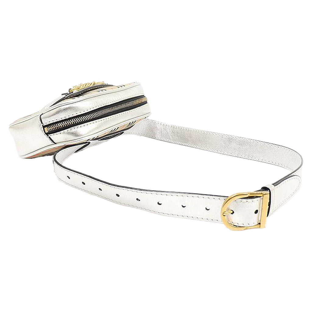 Check Silver Leather Gold-tone Link Belt Bag