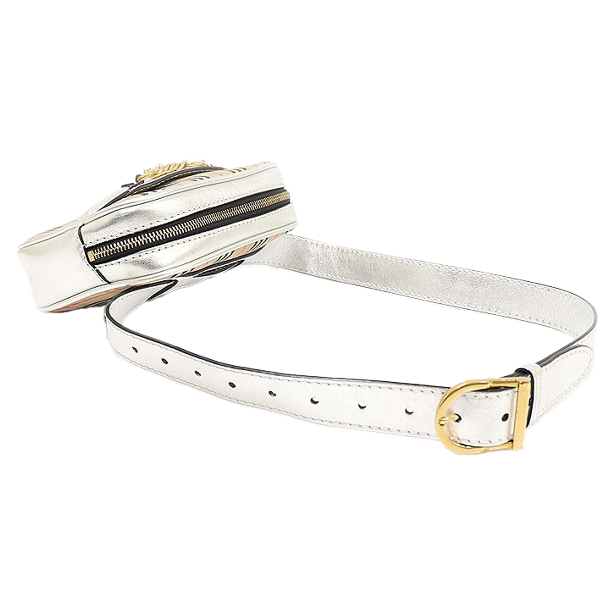 Check Silver Leather Gold-tone Link Belt Bag