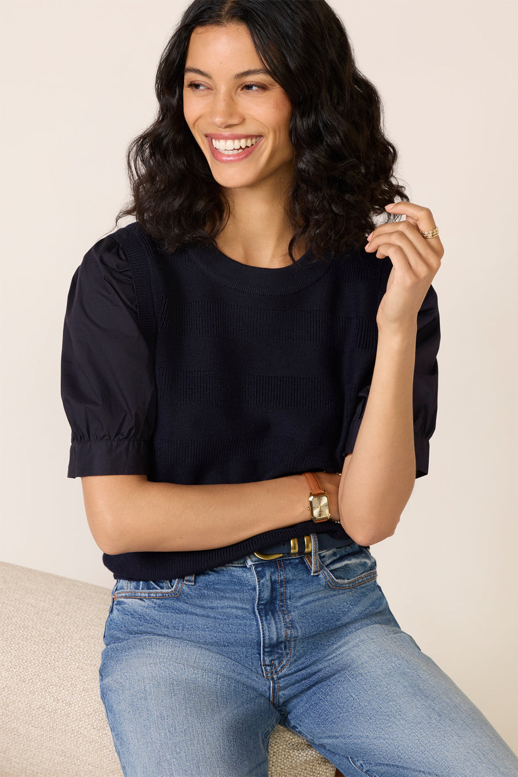 Women's Violet Puff Sleeve TwoFer Top
