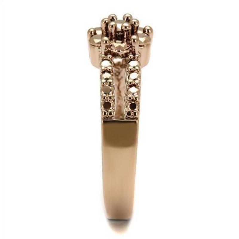 IP Rose Gold(Ion Plating) Brass Ring with AAA Grade CZ in Metallic Light Gold