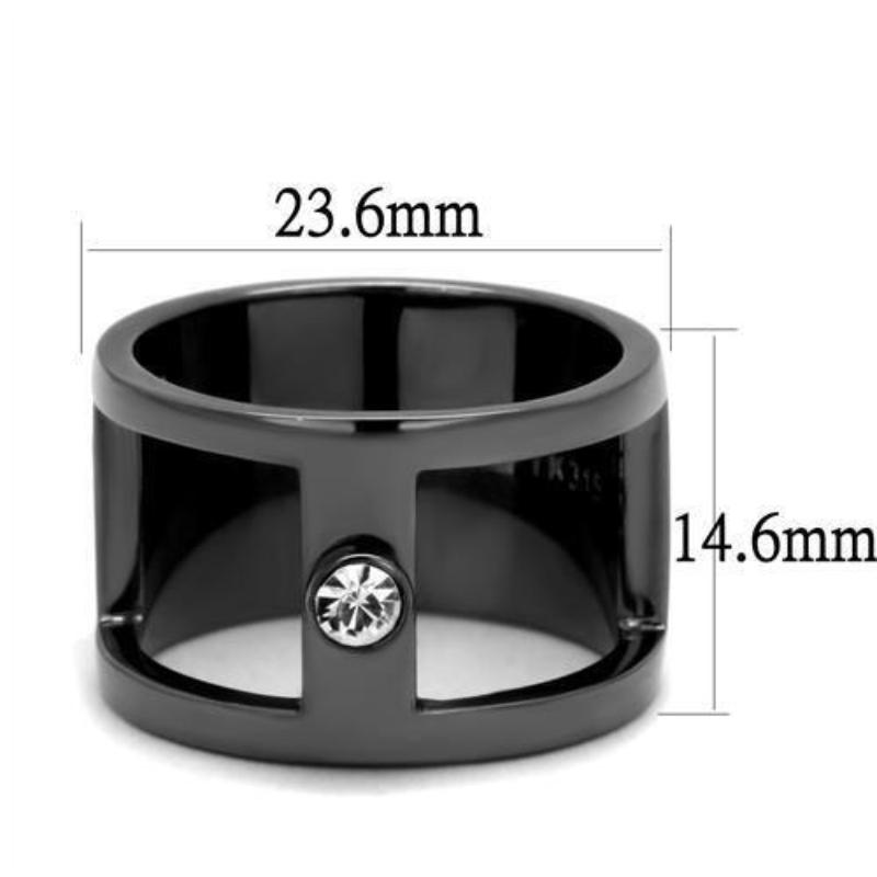 IP Light Black Stainless Steel Ring with Top Grade Crystal in Clear