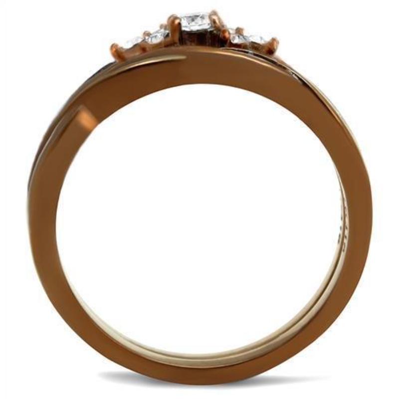 IP Coffee light Stainless Steel Ring with AAA Grade CZ in Clear