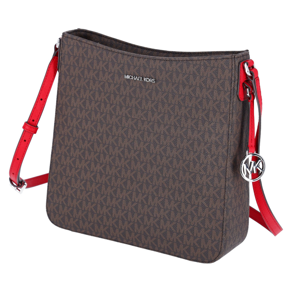 Michael Kors Jet Set Travel Large Messenger Bag Crossbody Brown MK Bright Red