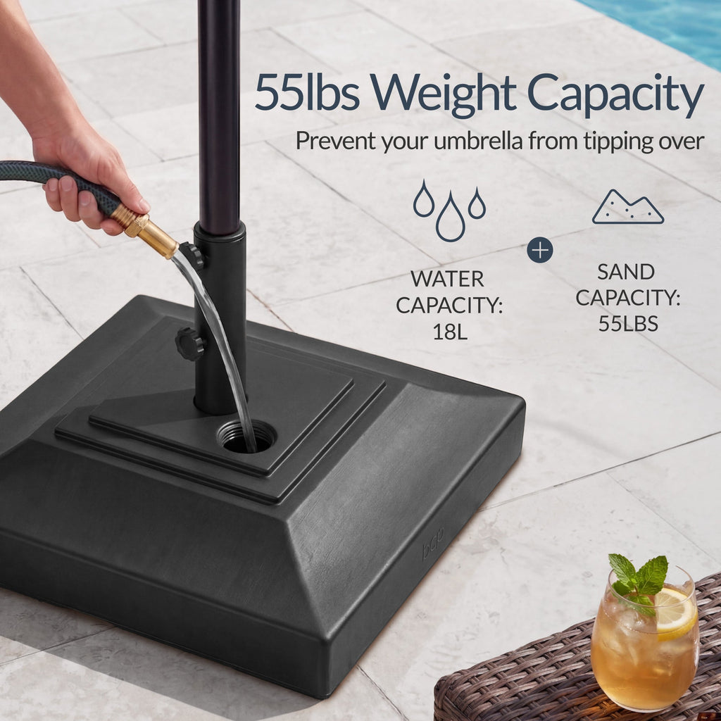 Best Choice Products Fillable Plastic Patio Umbrella Base Stand, Pole Holder w/ Adjustment Knob, Pyramid Design - Black