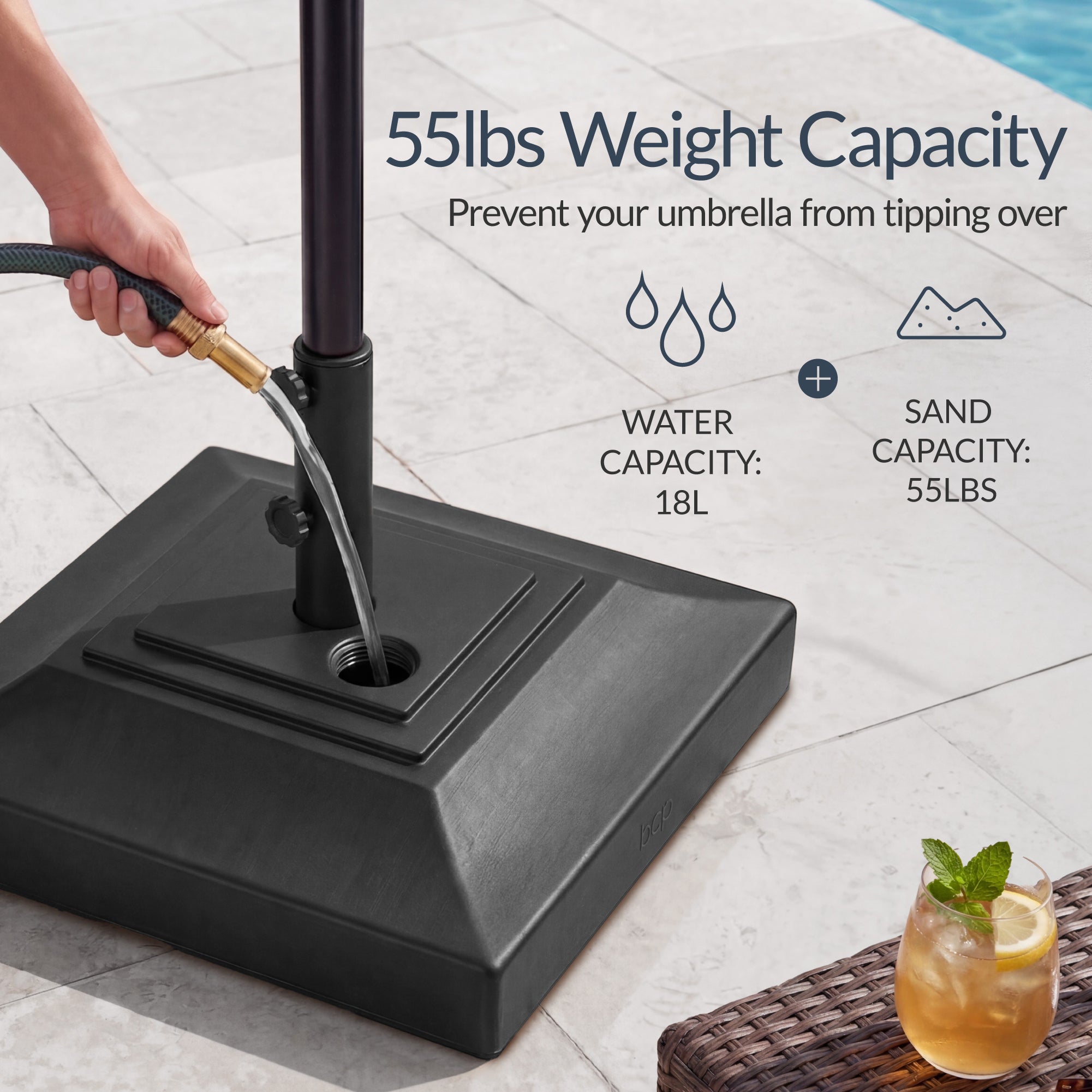 Best Choice Products Fillable Plastic Patio Umbrella Base Stand, Pole Holder w/ Adjustment Knob, Pyramid Design - Black