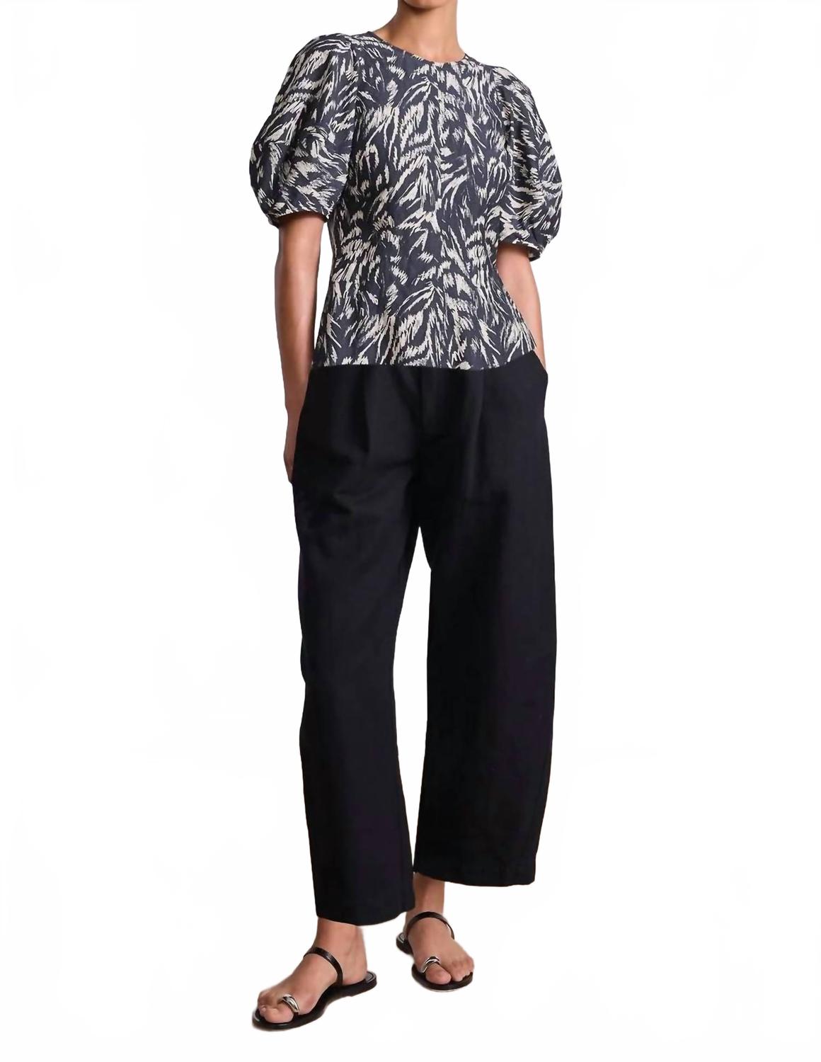 Lino High Neck Top In Abstract Animal Midnight