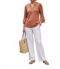 Solid Color Tiered Bell Sleeve Top In Caramel
