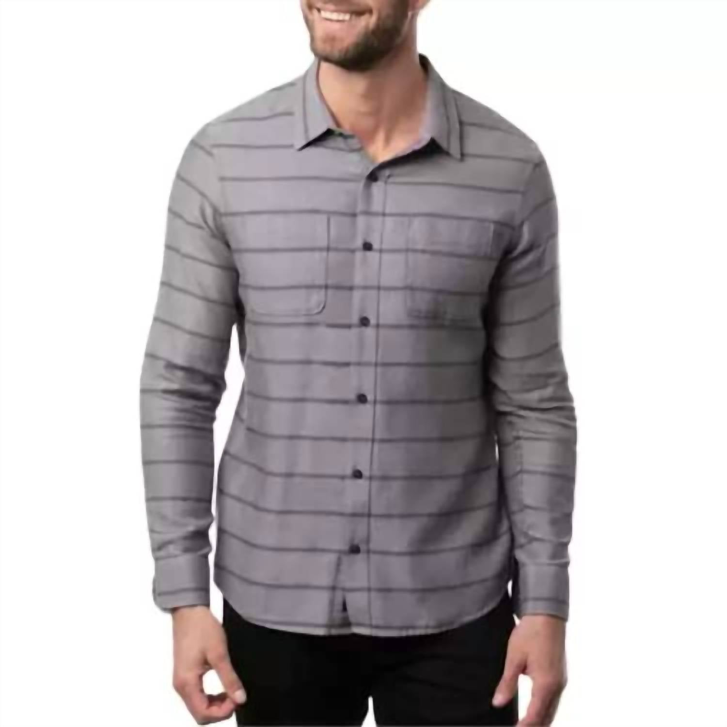 Lights Out Button Down Shirt In Heather Gray Pinstripe