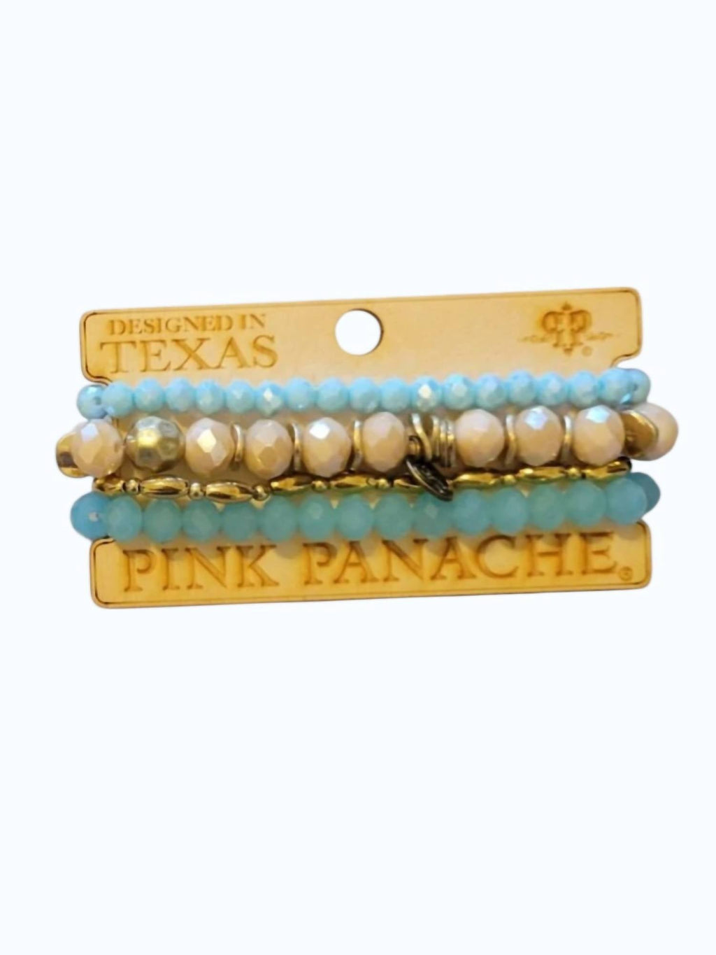 Women's Stretch Stack Bracelet Set In Light Blue/taupe/gold Beaded
