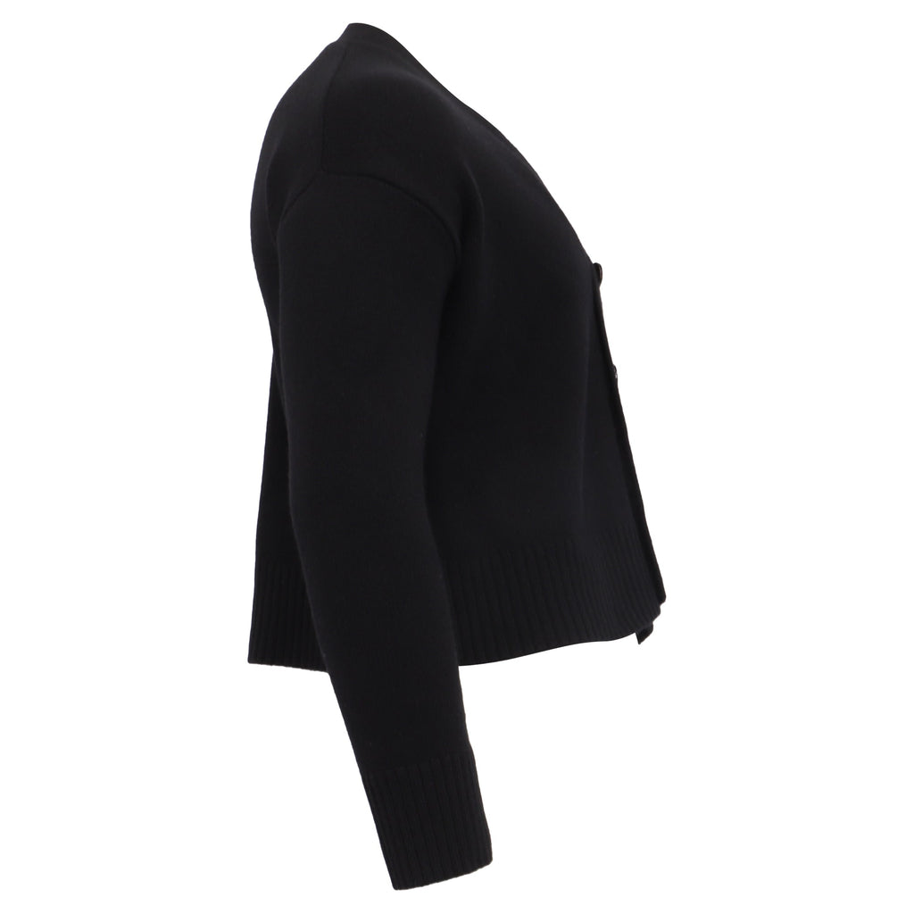 AMI Paris Cropped Cardigan in Black Merino Wool