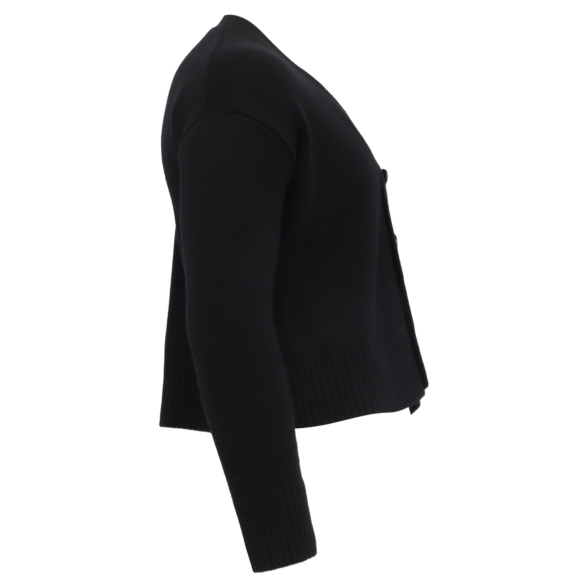 AMI Paris Cropped Cardigan in Black Merino Wool