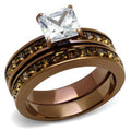 IP Coffee light Stainless Steel Ring with AAA Grade CZ in Clear