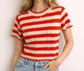 Short Sleeve Stripe Sweater In Red/ White