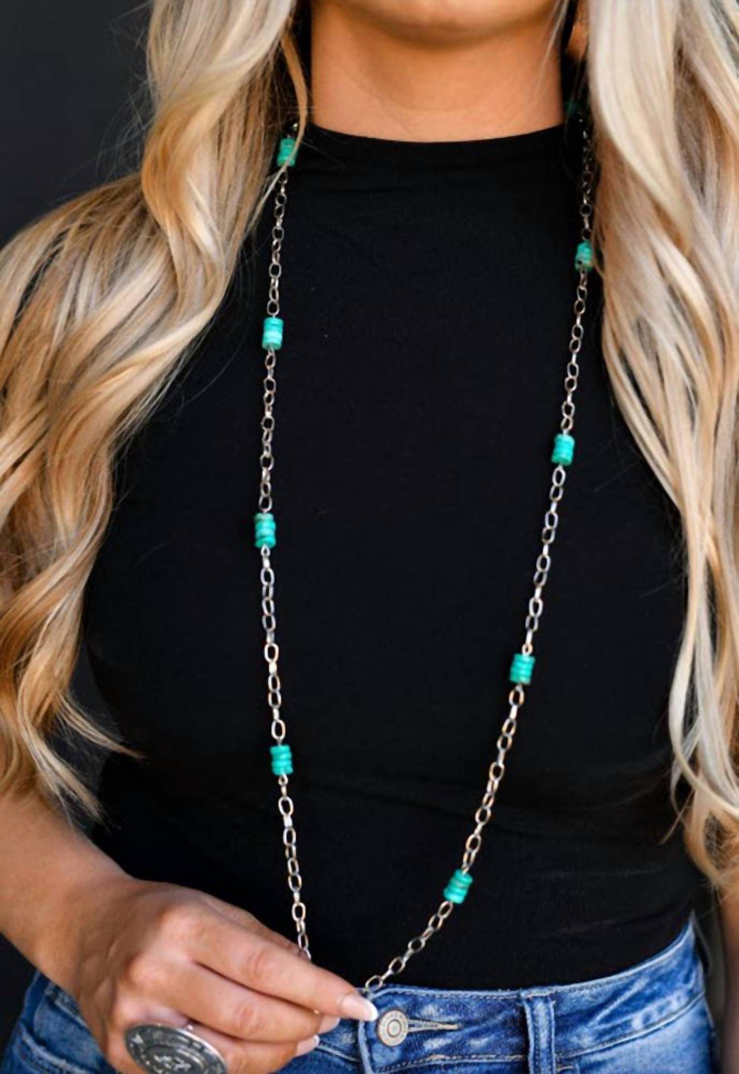 Women's Multi Way Chain Link Necklace In Silver/turquoise